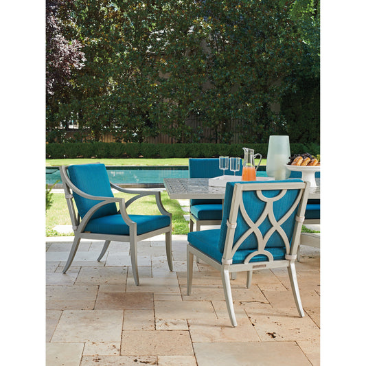 Silver Sands Dining Arm Chair by Tommy Bahama Outdoor in gray oyster shell. Made from unique in a coastal style.