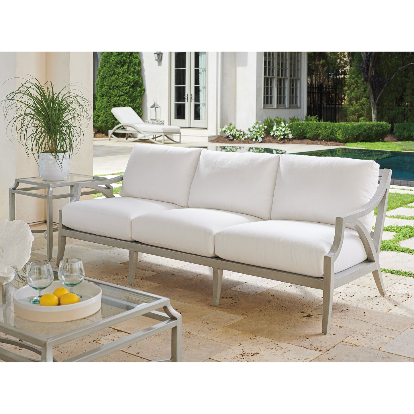 003 SI-1770915 | Lifestyle | Silver Sands Sofa by Tommy Bahama Outdoor in gray oyster shell. Made from unique in a transitional style.