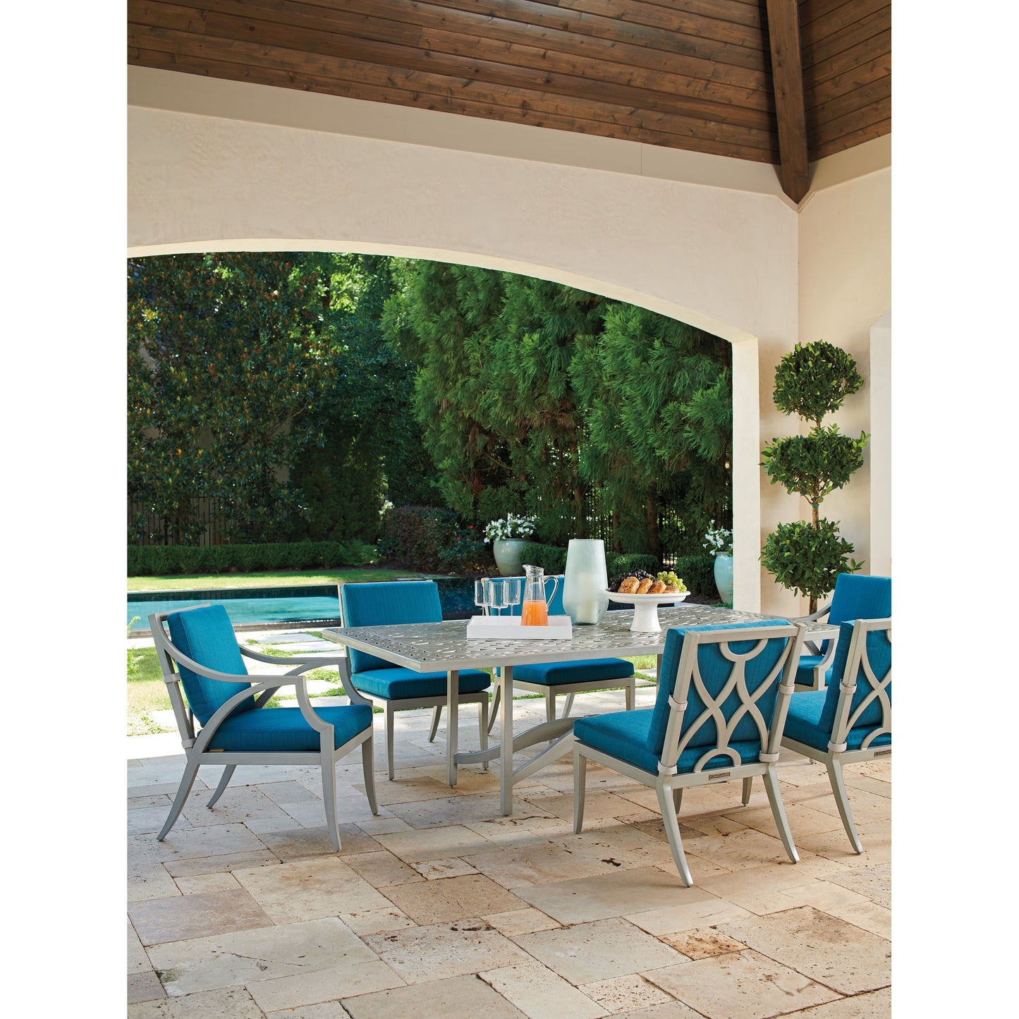 006 SI-1770913 | Lifestyle | Silver Sands Dining Chair by Tommy Bahama Outdoor in gray oyster shell. Made from unique in a coastal style.