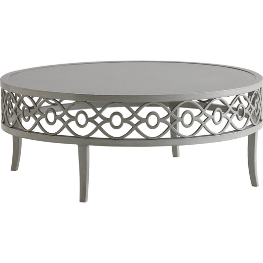 001 SI-1770910 | Primary Silo | Silver Sands Round Cocktail Table by Tommy Bahama Outdoor in gray oyster shell. Made from unique in a transitional style.