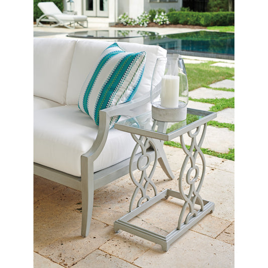 Silver Sands Accent Table by Tommy Bahama Outdoor in gray oyster shell. Made from unique in a transitional style.