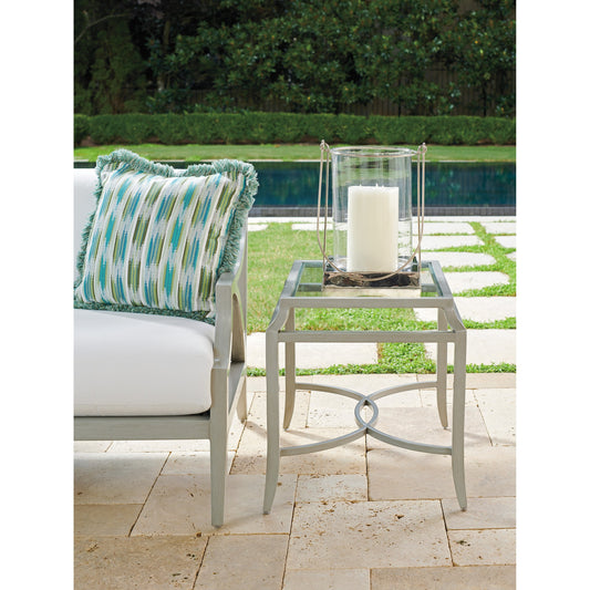 Silver Sands End Table by Tommy Bahama Outdoor in gray oyster shell. Made from unique in a transitional style.