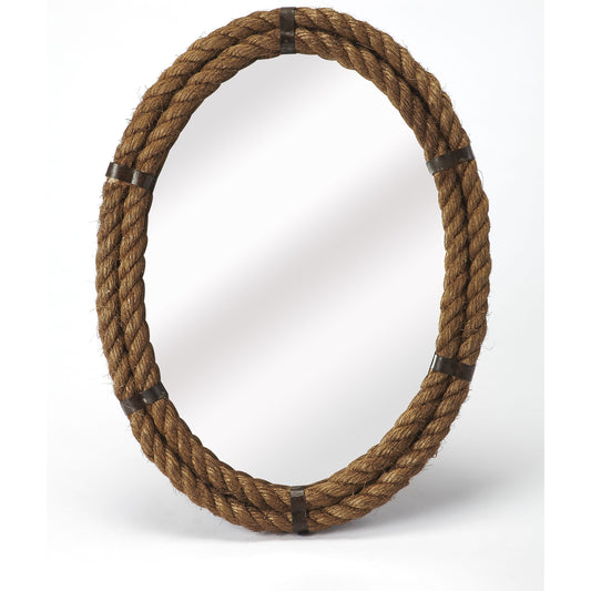 001 S-242623 | Primary Silo | Darby Oval Rope Wall Mirror by Butler Specialty Company in light brown and mountain lodge. Made from iron, rope, mirrored glass in a coastal style.