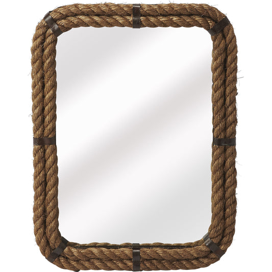 Darby Rope Wall Mirror by Butler Specialty Company in light brown and mountain lodge. Made from iron, rope, mirrored glass in a coastal style.