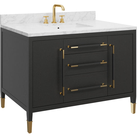 001 SI-2524452 | Primary Silo | Verona 48" Vanity with Undermount Sink by Currey and Company in black, natural, white, champagne. Made from lacquered linen, mahogany, engineered wood, carrara marble, vitreous china, metal in a modern style.