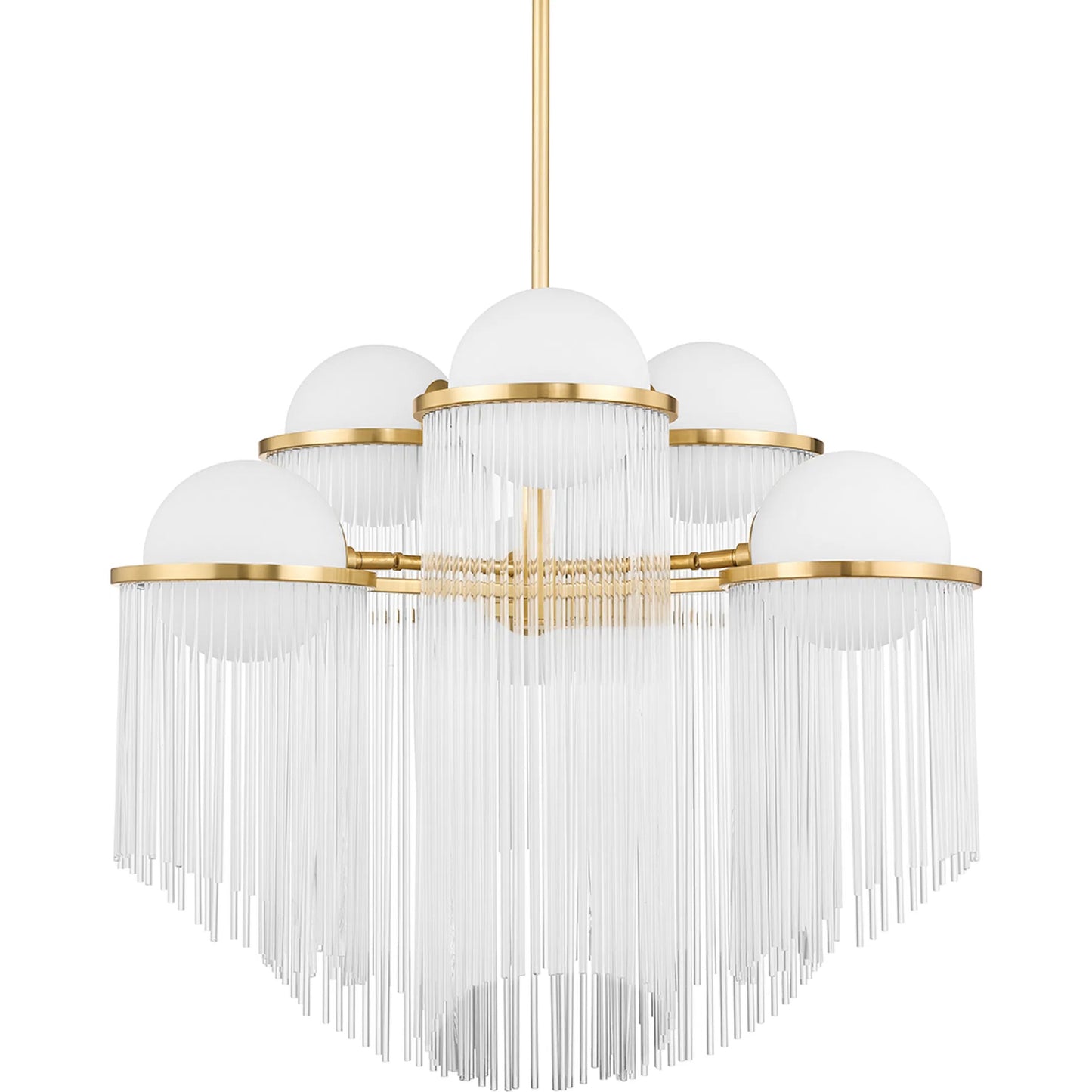 001 SI-2029956 | Primary Silo | Celestial 6 Light Chandelier by Corbett in aged brass. Made from steel in a modern style.