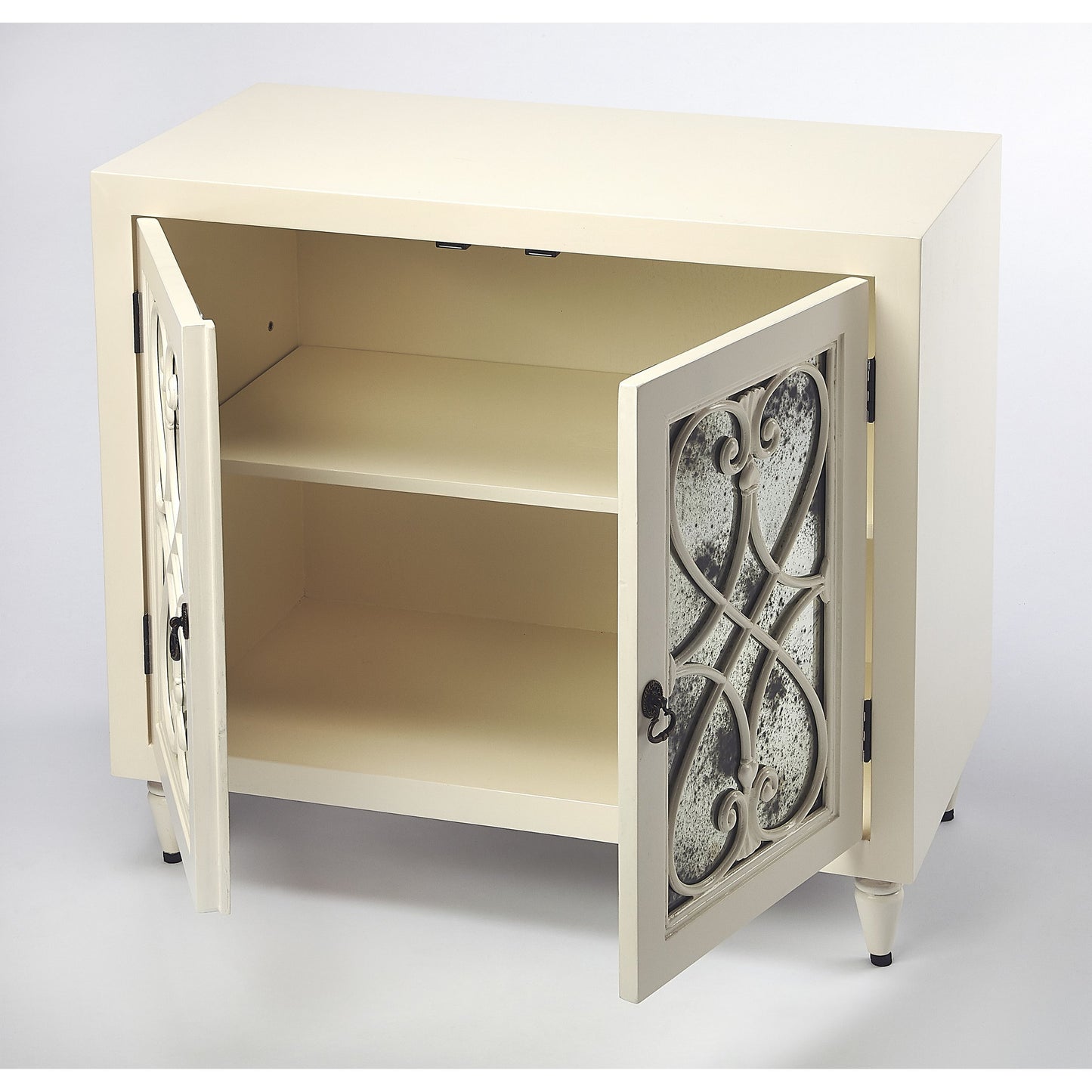 004 S-346233 | Additional Silo | Finney Chest by Butler Specialty Company in white and white. Made from mindi wood solids, mdf, antique mirrored glass, hardware: steel in a transitional style.