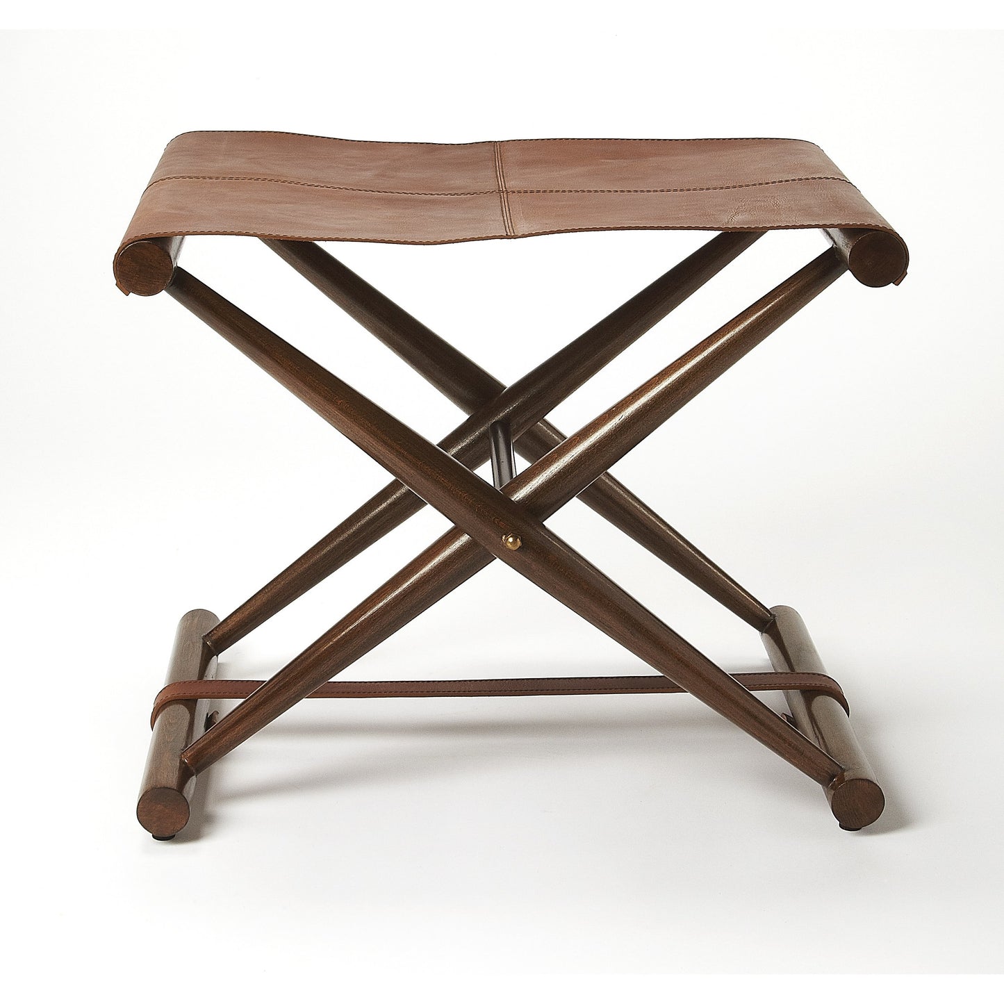 006 S-346382 | Additional Silo | Sutton Leather Folding Stool by Butler Specialty Company in medium brown and butler loft. Made from natural leather, shorea, meranti wood solids in a rustic style.