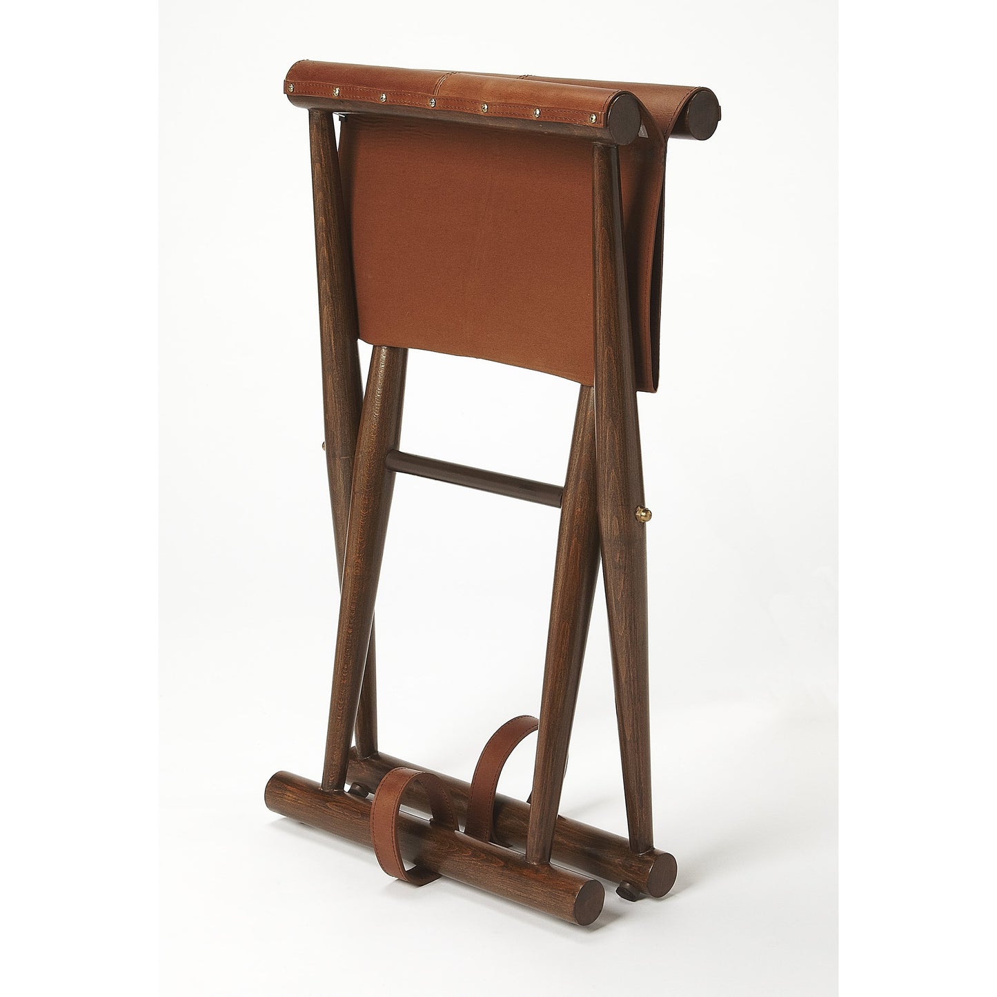 005 S-346382 | Additional Silo | Sutton Leather Folding Stool by Butler Specialty Company in medium brown and butler loft. Made from natural leather, shorea, meranti wood solids in a rustic style.
