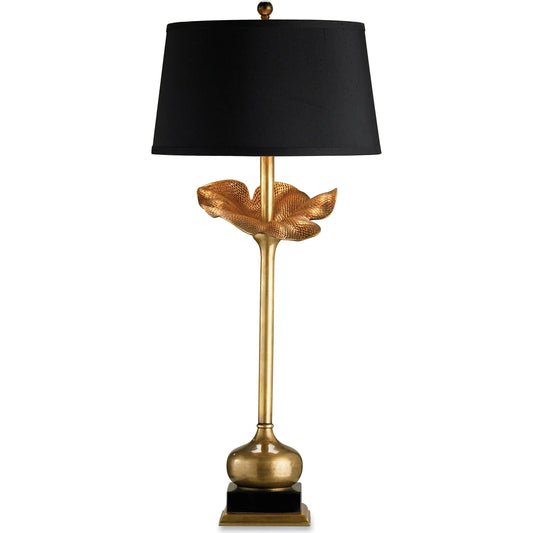 Metamorphosis Table Lamp by Currey and Company in antique brass. Made from brass, granite in a modern style.