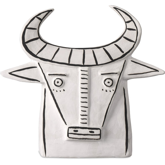 Frank the Bull by Currey and Company in washed white, black. Made from porcelain in a eclectic & global style.