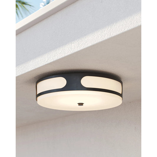 Swale Outdoor Flush Mount by Currey and Company in black, white. Made from metal, glass in a modern style.