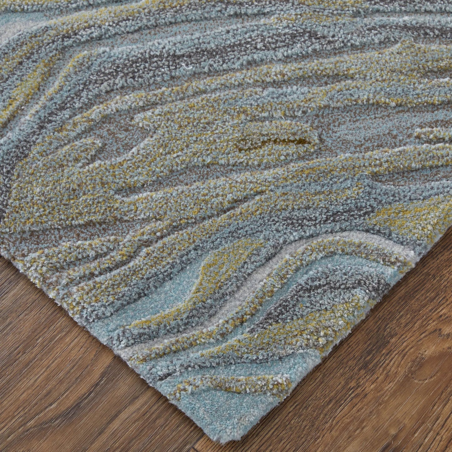 006 SI-2238417,SI-2238418,SI-2238419,SI-2238420,SI-2238421,SI-2238422 | Closeup | Kawai Rug - KAW8982F by Feizy in blue, green, gray. Made from wool, viscose in a unique style.