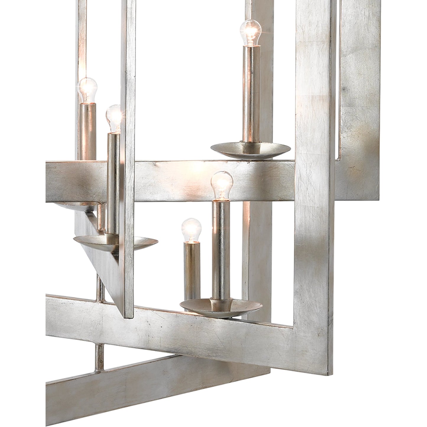 003 S-291270 | Closeup | Middleton Grand Chandelier by Currey and Company in contemporary silver leaf. Made from wrought iron in a transitional style.