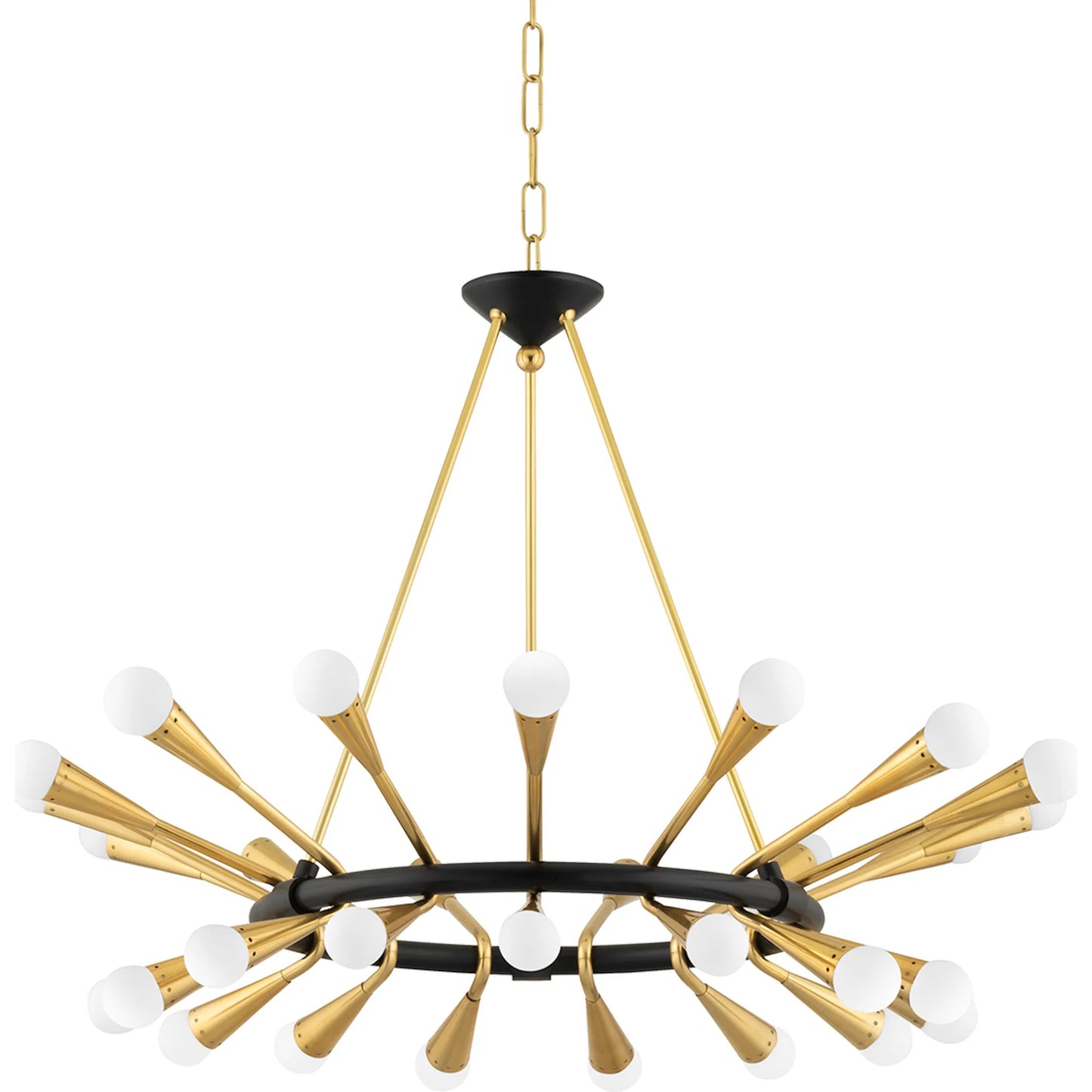003 SI-2029963 | Primary Silo | Aries Chandelier by Corbett in vintage polished brass, deep bronze. Made from brass in a modern style.
