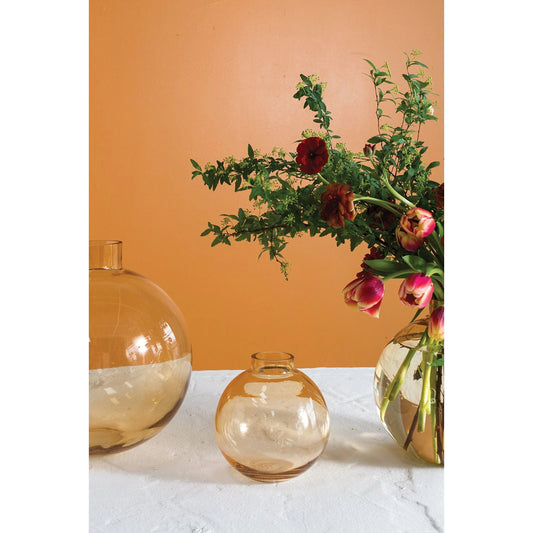 Belly Vase by Accent Decor in yellow. Made from glass in a modern style.
