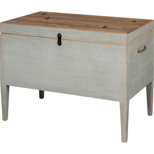 Trunk Side Table with Secret Storage by Sarreid Ltd. in cityscape grey. Made from pine, brass in a cottage & farmhouse style.