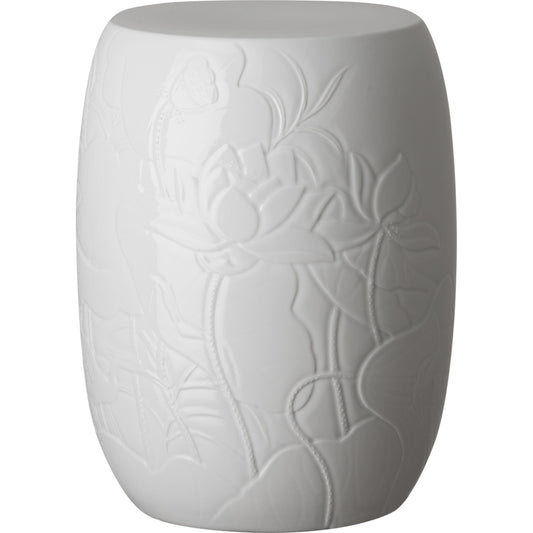 Lotus Engraved Garden Stool by Emissary USA in white. Made from unique in a modern style.