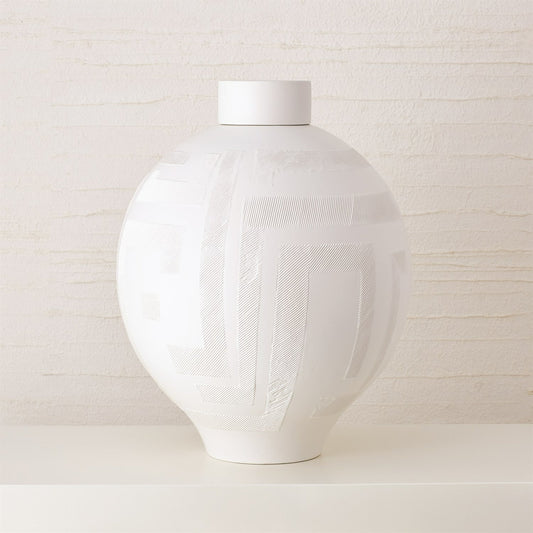 Chaco Lidded Jar by Global Views in matte white. Made from ceramic in a modern style.