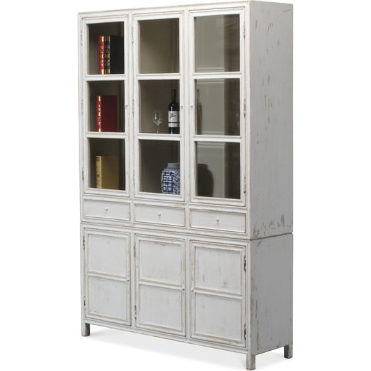 Simplicity Book Cabinet by Sarreid Ltd. in white and six removable shelves. Made from pine in a cottage & farmhouse style.