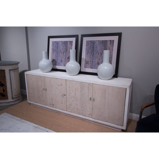 Modern Sideboard by Sarreid Ltd. in white and 2 removable shelves. Made from pine in a coastal style.