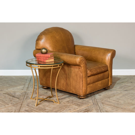 Round Side Table by Sarreid Ltd. in gold and antique gold finish. Made from glass, iron in a transitional style.