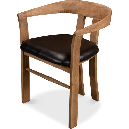 Rift Dining Chair by Sarreid Ltd. in tan and lionskin natural. Made from acacia, leather in a rustic style.