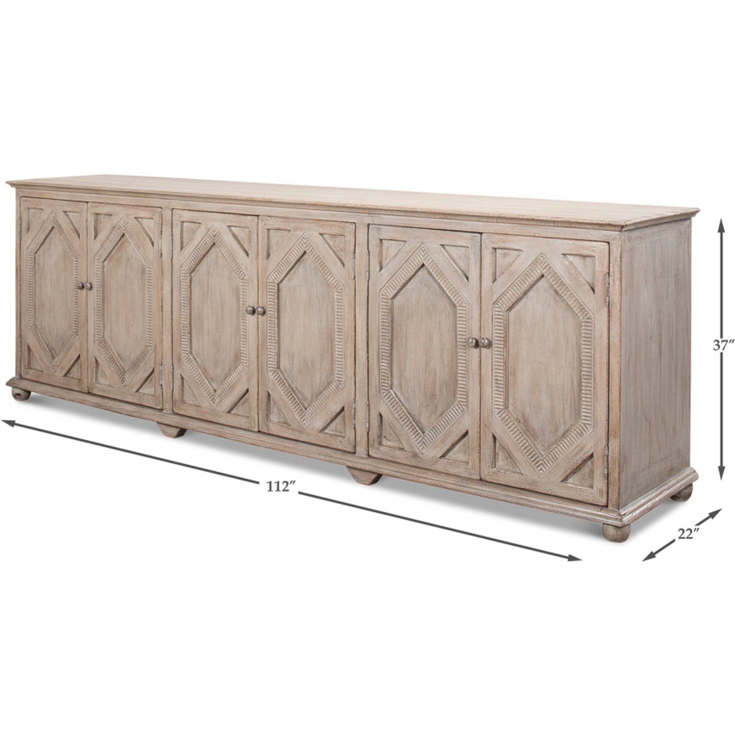 005 SR-858109 | Additional Silo | Six Diamonds Sideboard by Sarreid Ltd. in gray and 3 removable shelves. Made from pine in a cottage & farmhouse style.