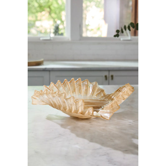 Pleated Glass Bowl by Accent Decor in tan. Made from glass in a modern style.