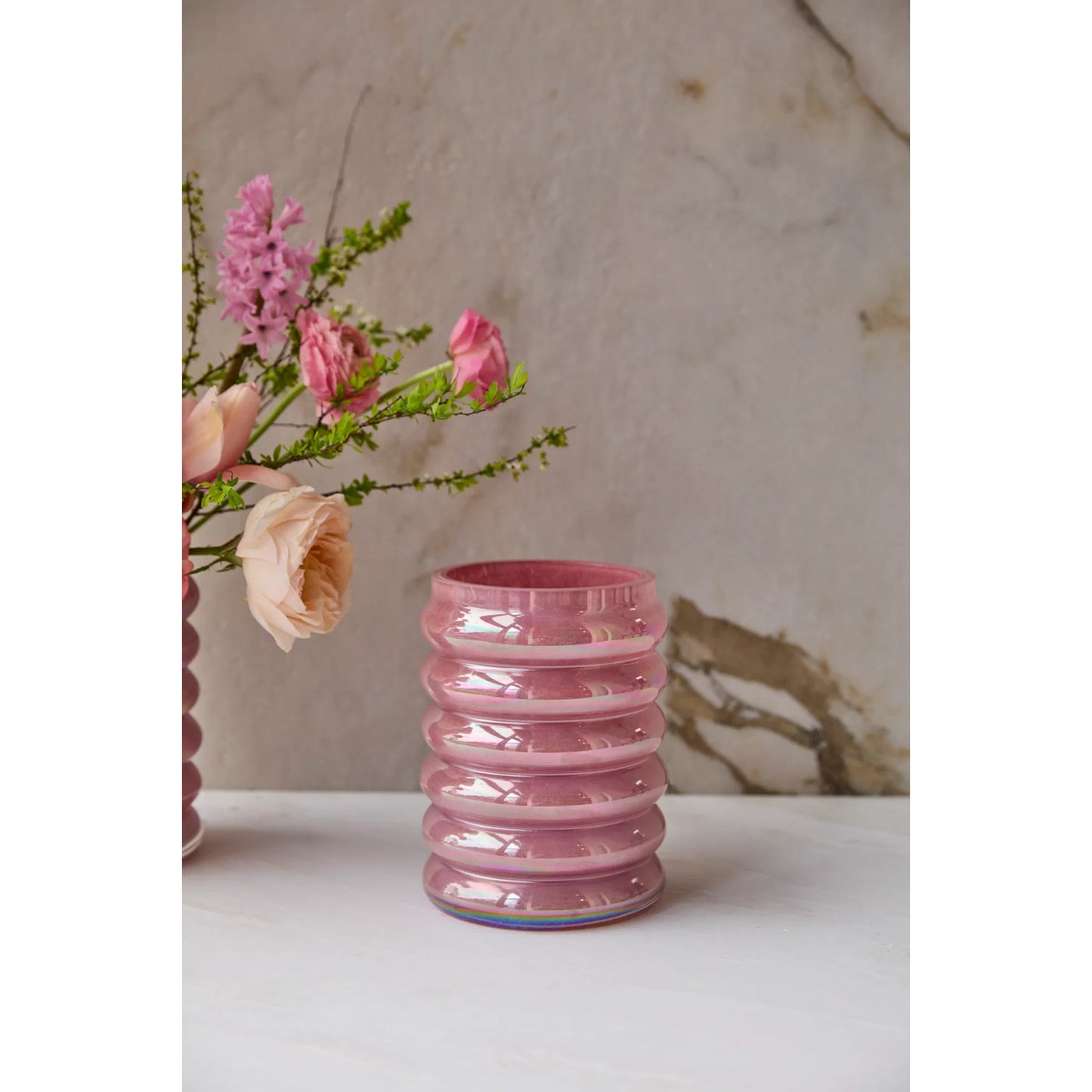 002 SI-2254538 | Lifestyle | Chrysalis Vase by Accent Decor in pink. Made from glass in a unique style.