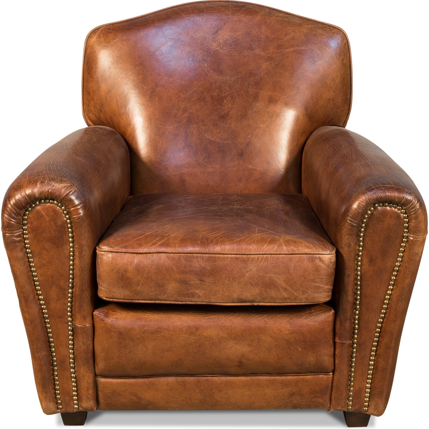 001 SR-857673 | Additional Silo | Elite French Club Chair by Sarreid Ltd. in brown and vintage cigar leather. Made from wood, leather in a rustic style.