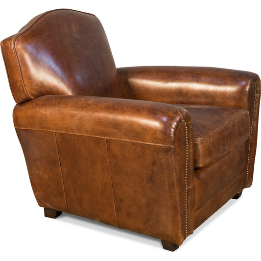 001 SR-857673 | Primary Silo | Elite French Club Chair by Sarreid Ltd. in brown and vintage cigar leather. Made from wood, leather in a rustic style.