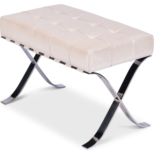 Catalunya Bench by Sarreid Ltd. in white and pearl leather finish. Made from mdf, leather, stainless steel in a transitional style.
