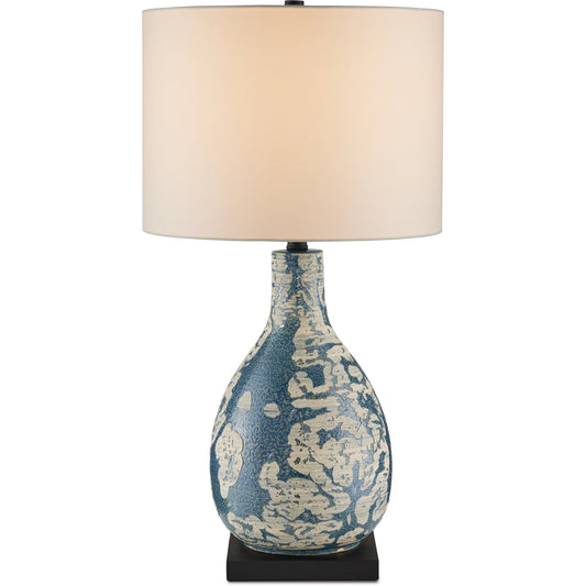 Ostracon Table Lamp by Currey and Company in vintage blue. Made from ceramic, composite in a modern style.
