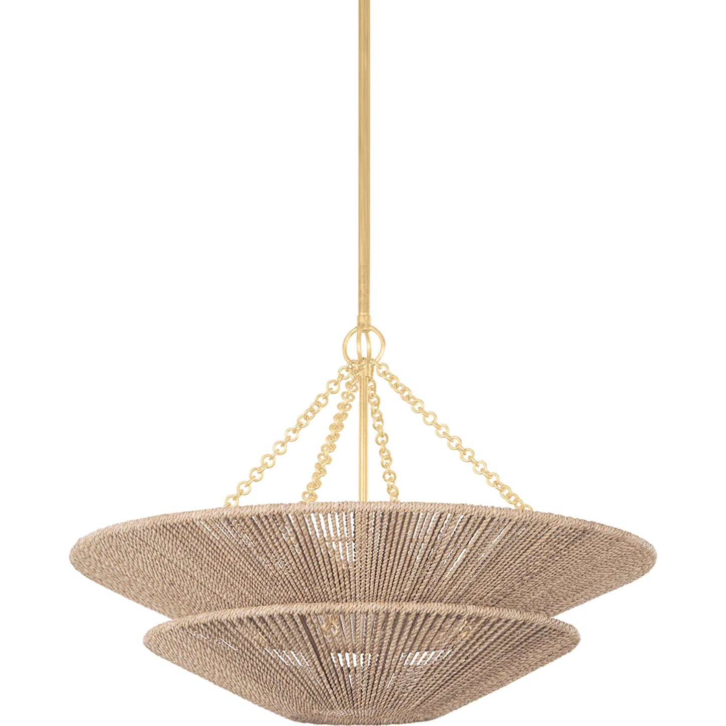 002 SI-2029981 | Primary Silo | Tropea Pendant by Corbett in gold leaf. Made from natural woven in a coastal style.