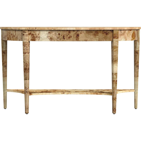 Astor Burl Demilune Console Table by Butler Specialty Company. Made from rubberwood solids, mdf, resin, cherry, maple and olive ash burl veneers in a modern style.