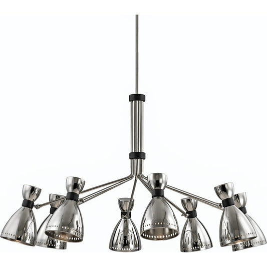 Solaris Chandelier by Hudson Valley in polished nickel. Made from steel in a modern style.