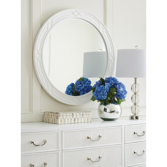 Carreno Round Mirror by Lexington in white. Made from unique in a cottage & farmhouse style.