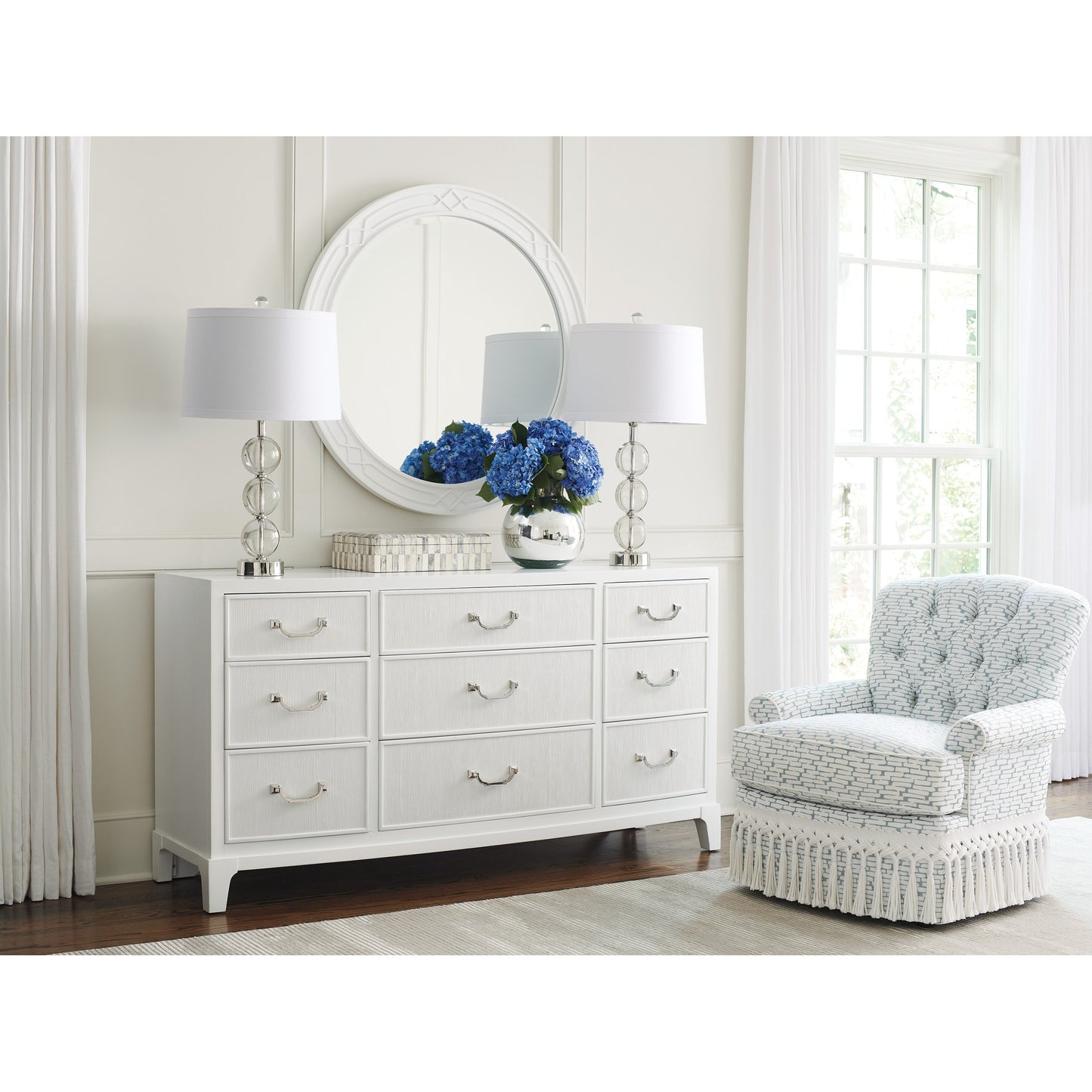 003 SR-835678 | Lifestyle | Silver Lake Triple Dresser by Lexington in white. Made from unique in a transitional style.