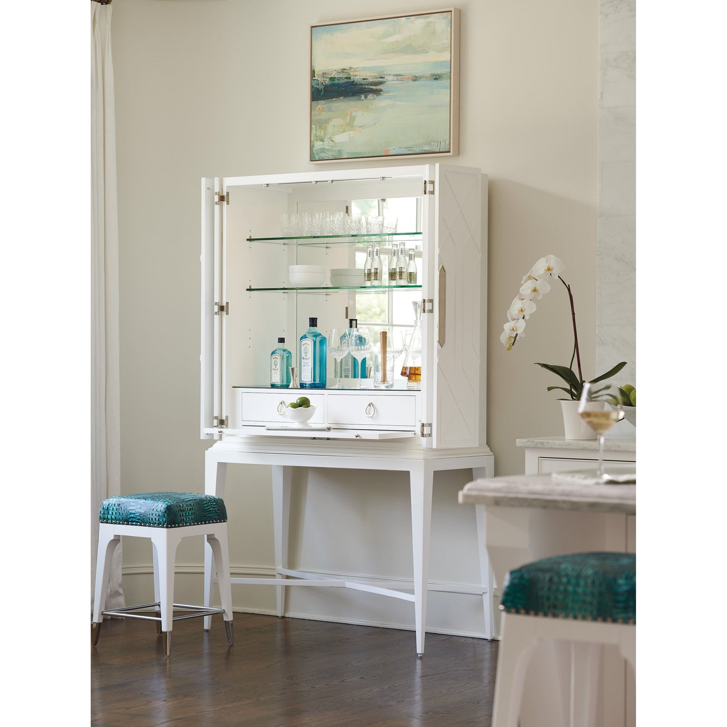 004 SR-835572 | Lifestyle | Northbrook Counter Stool by Lexington in white. Made from unique in a coastal style.