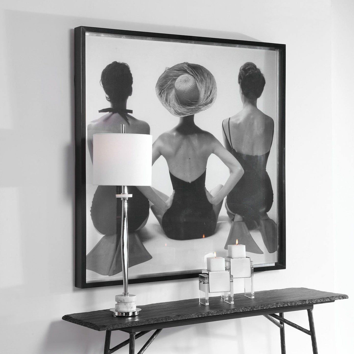 004 SR-766855 | Lifestyle | Ladies' Swimwear, 1959 Fashion Print by Uttermost in multi. Made from pine, glass, mdf, paper in a coastal style.