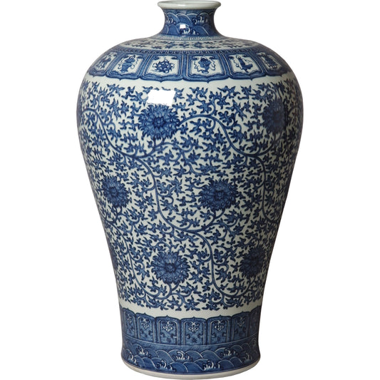 Porcelain Mei Vase by Emissary USA in blue, white. Made from unique in a traditional style.