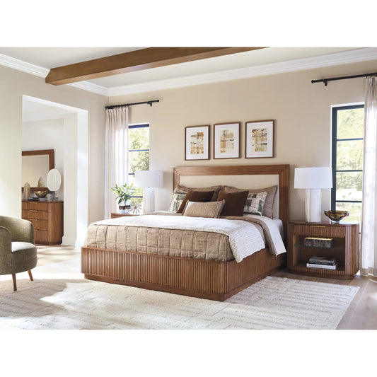 Pendry Upholstered Panel Bed by Lexington in cream and tan. Made from hickory, fabric in a unique style.
