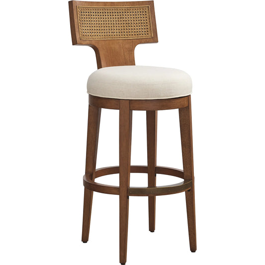 001 SI-2371260 | Primary Silo | Calavera Woven Swivel Bar Stool by Lexington in sailview and marisol. Made from rattan, linen in a transitional style.