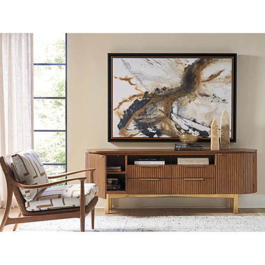 Crescent Bay Media Console by Lexington in satin gold. Made from wood, metal in a transitional style.