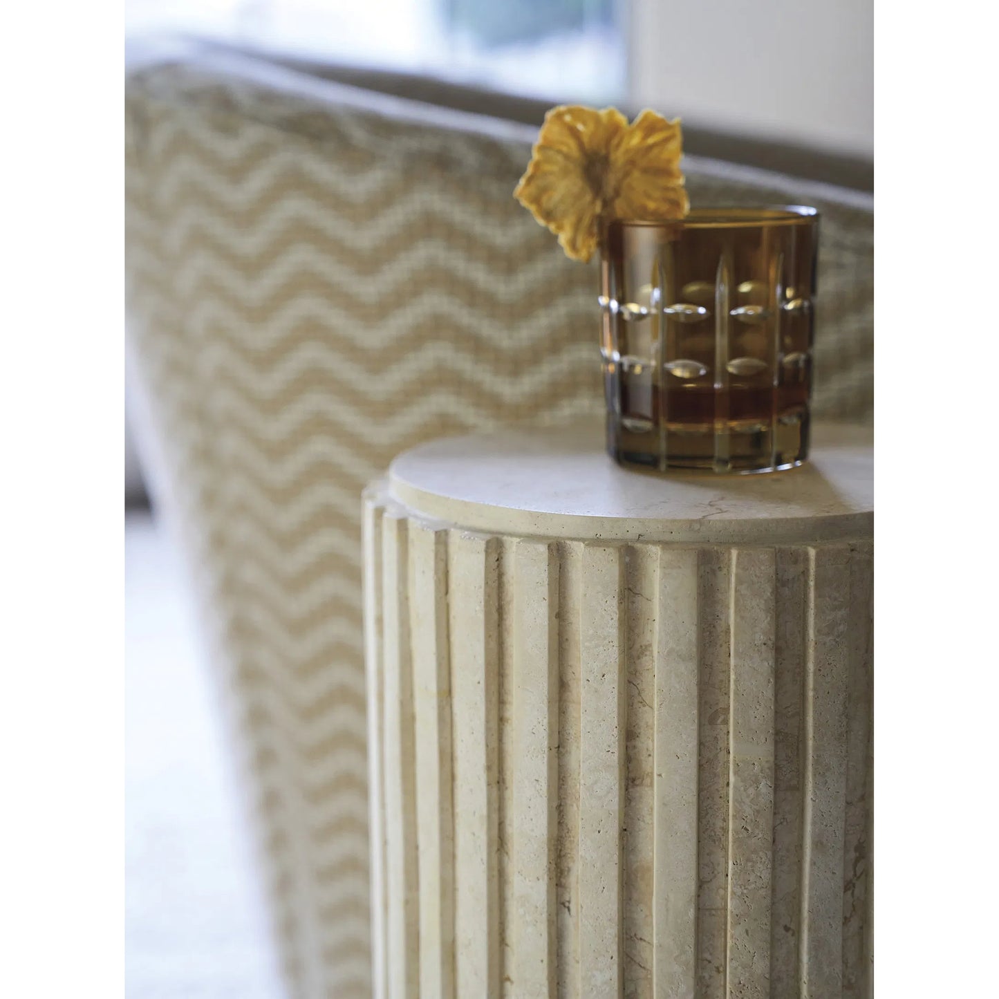 008 SI-2371264 | Lifestyle | Culver Chairside Table by Lexington. Made from limestone in a transitional style.