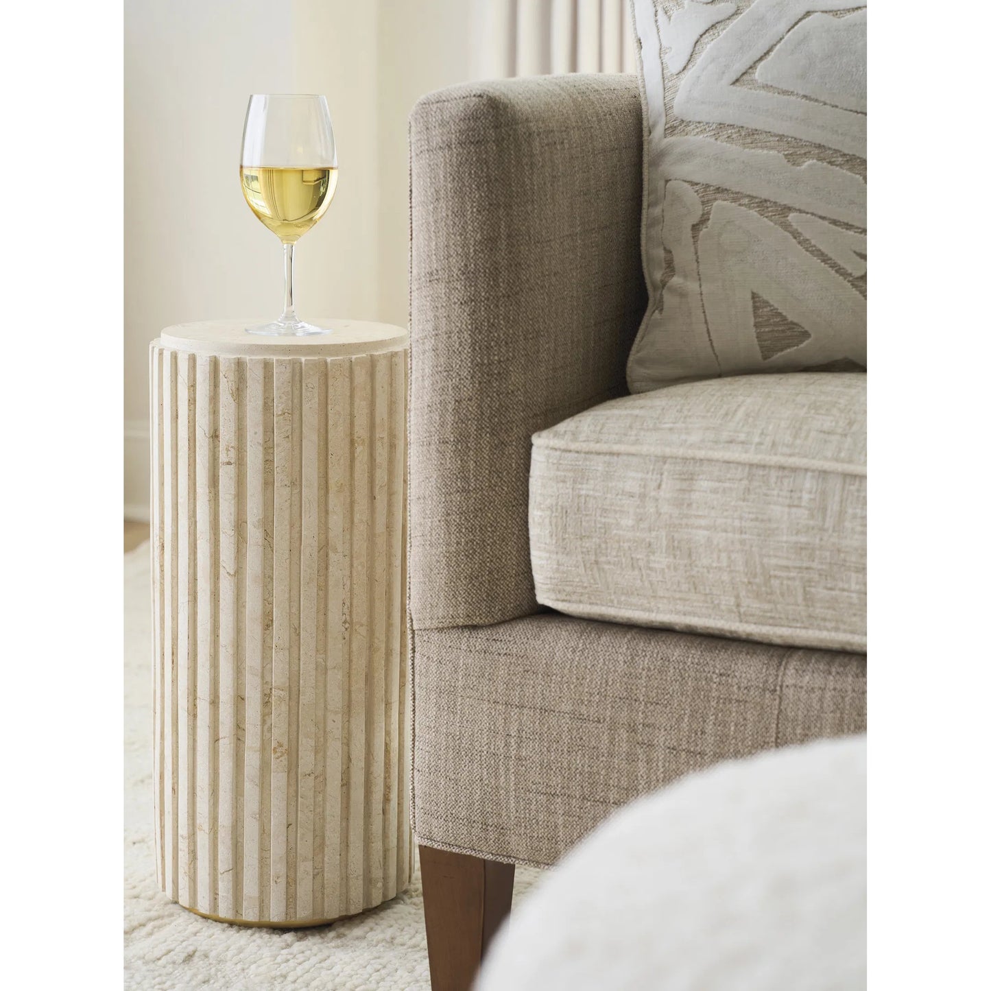 006 SI-2371264 | Lifestyle | Culver Chairside Table by Lexington. Made from limestone in a transitional style.