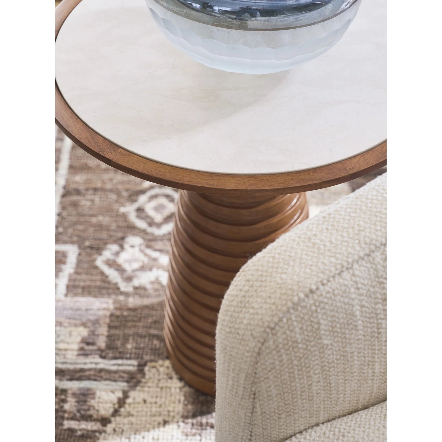 004 SI-2371265 | Closeup | Ortega Accent Table by Lexington. Made from marble in a rustic style.