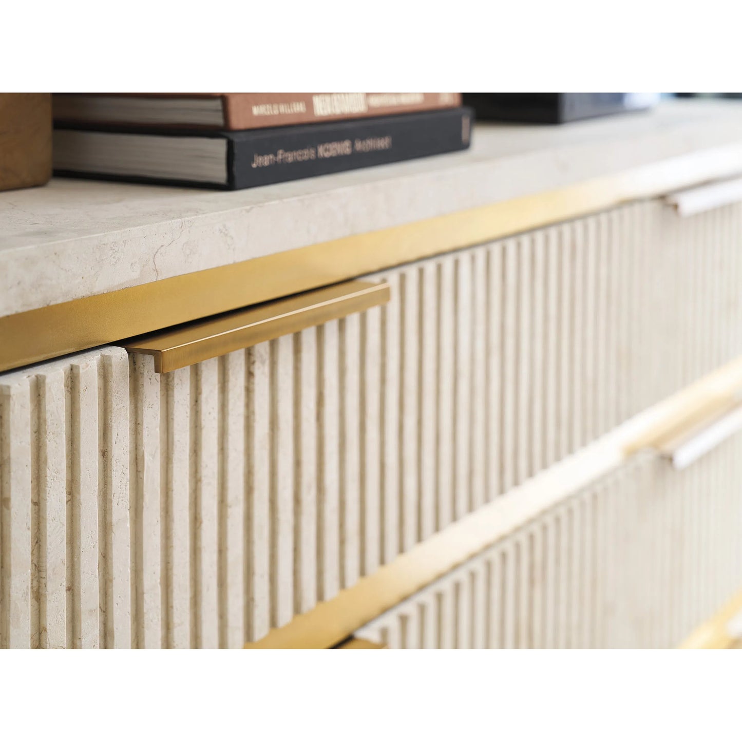 006 SI-2371269 | Closeup | Montage Stone Hall Chest by Lexington. Made from limestone in a modern style.