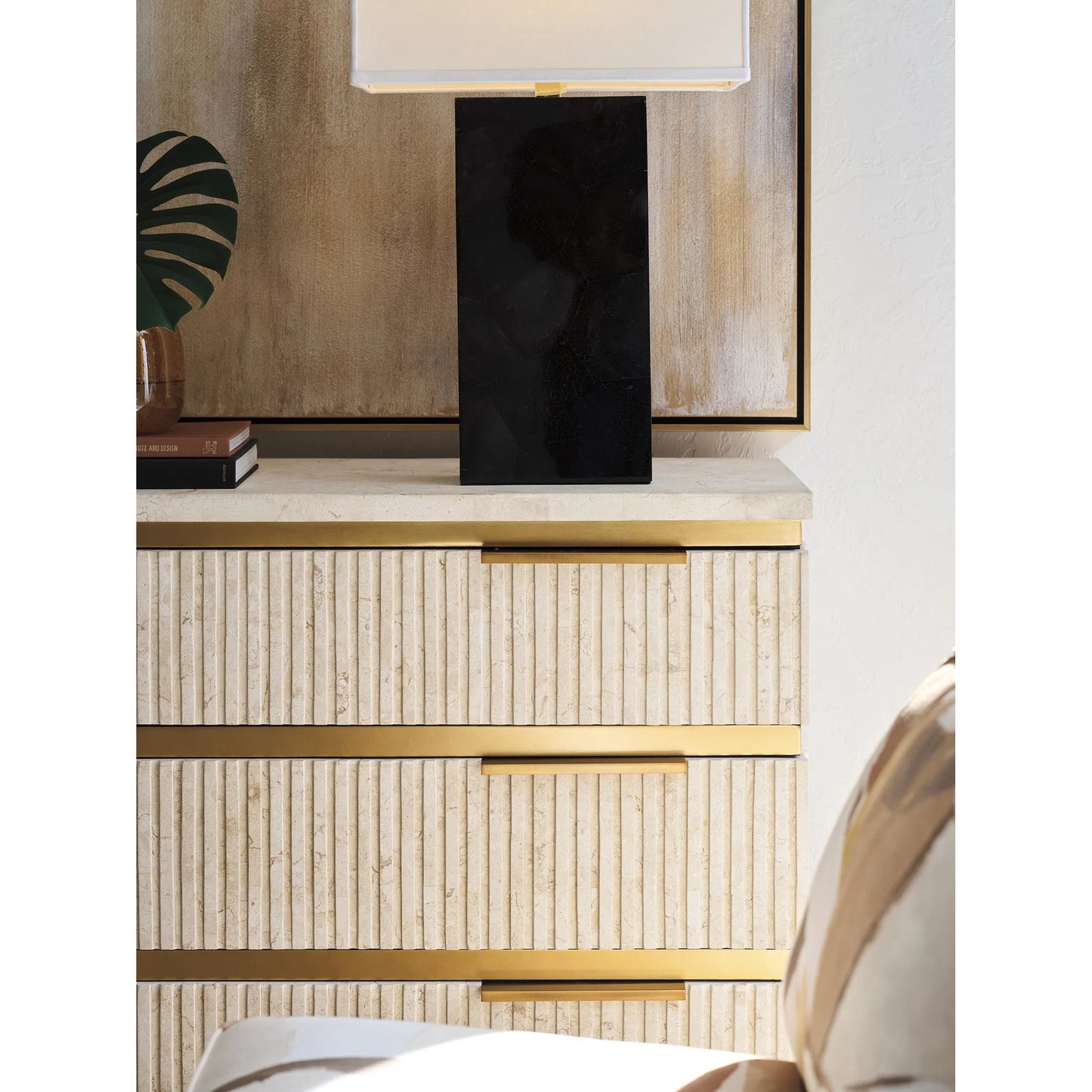 004 SI-2371269 | Closeup | Montage Stone Hall Chest by Lexington. Made from limestone in a modern style.